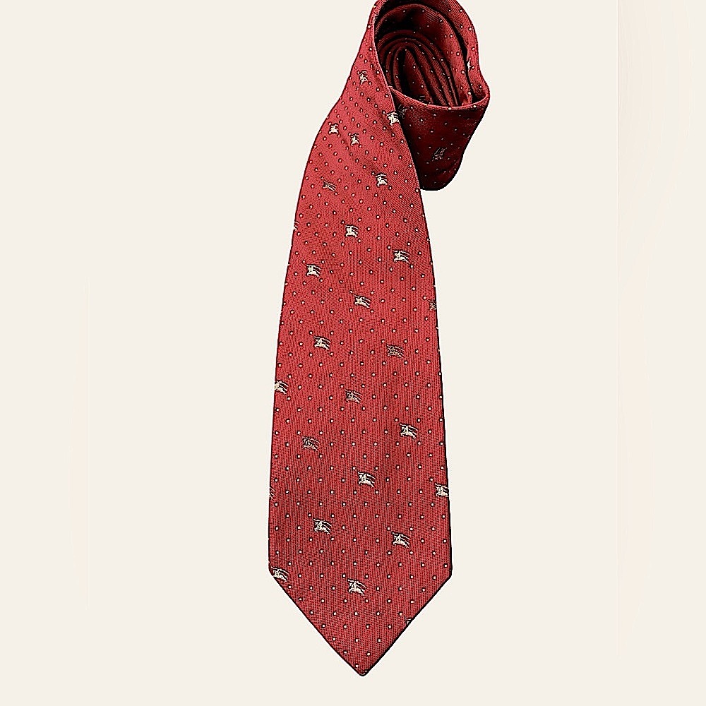 VTG Burberry London Silk Neck Tie Wide 4” Dark Red Burgundy  Knight Gold Dots